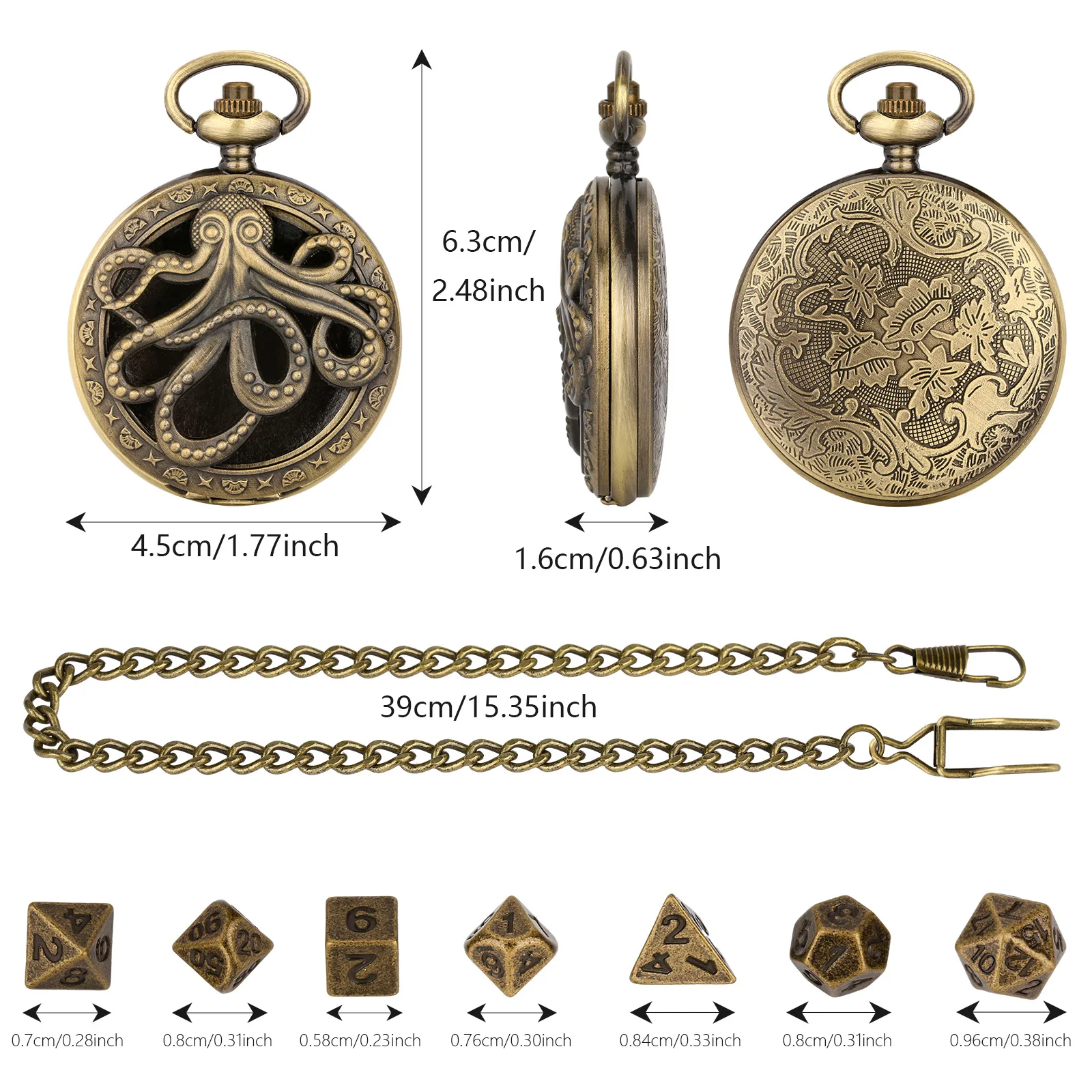 Pocket Watch Dice Metal Dice for rpg players, RPG Dice for dice collectors, metal pocket watch dice๏ผ DND Dice, Metal Dice