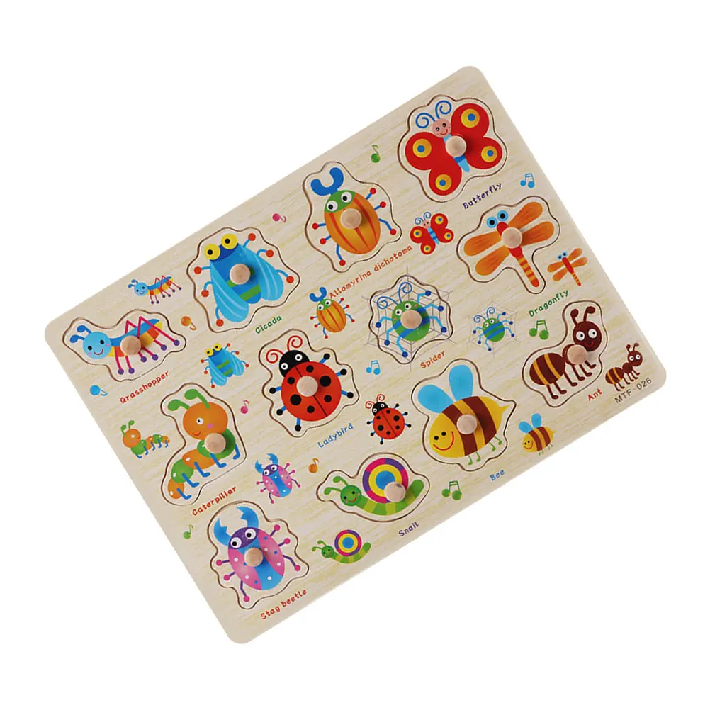 유아를위한 밝은 색상의 나무 곤충 퍼즐 어린이 교육용 아기 나무 3D 지그 소 퍼즐 학습 게임 손 눈 향상