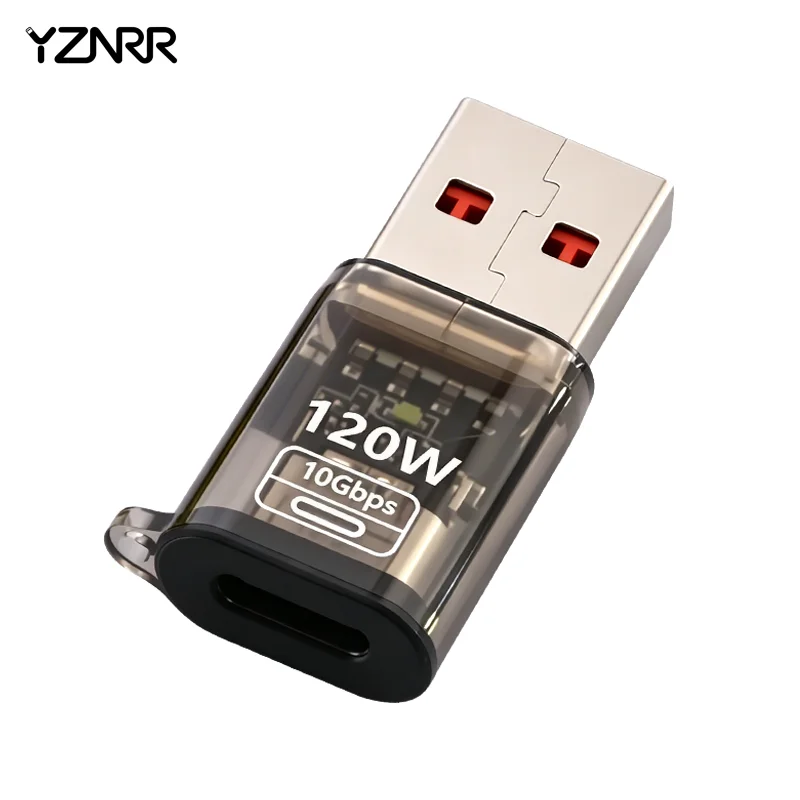 YZNRR USB-A Male to USB-C Female Transparent Adapter, 120W Charging, 0Gbps Data Transfer, Supports Headphone Connection
