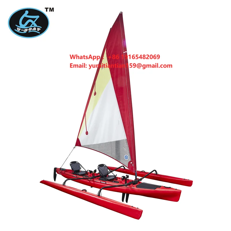18ft HDPE Trimaran Fishing Sailboat with Kayak Pedal Drive System UBP-K3 for Two Persons by U-BOAT Lakes & Rivers Use