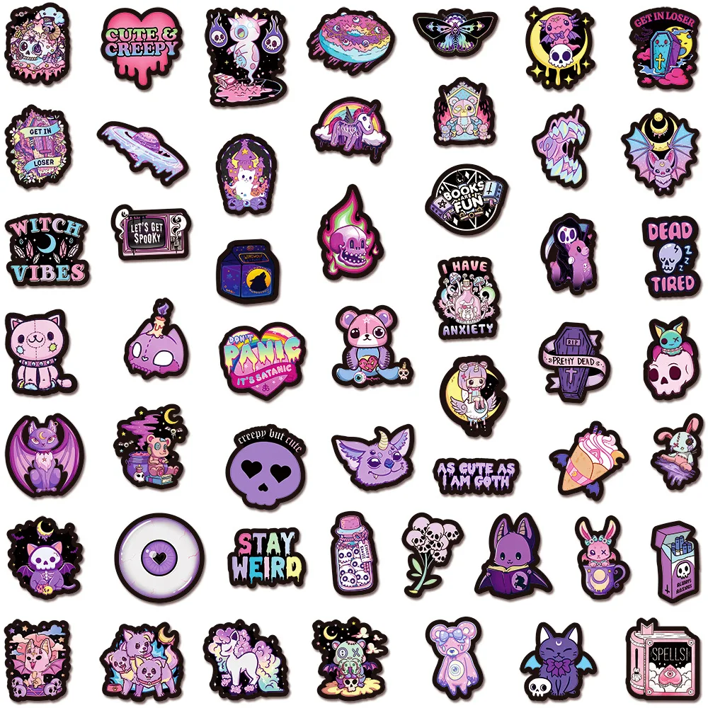 10/30/50PCS Horror Gothic Skull Purple Stickers Cartoon Waterproof Graffiti DIY Laptop Phone Notebook Skateboard Decals Kids Toy