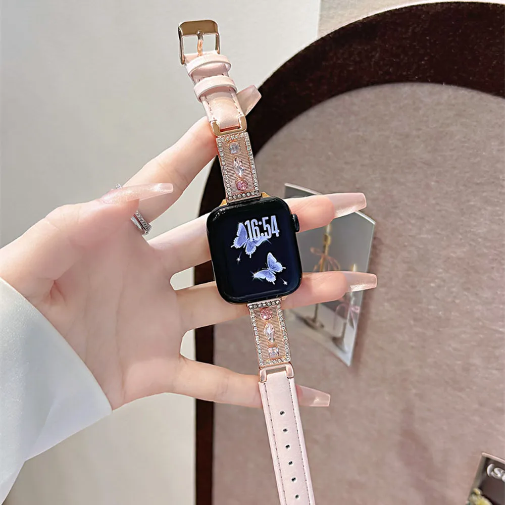 حزام جلد معدني نحيف لسلسلة ساعات أبل 10 9 8 7 se 6 5 4 Ultra2 لساعة iWatch 42 مللي متر 46 مللي متر 41 45 مللي متر 40 مللي متر 44 مللي متر سوار