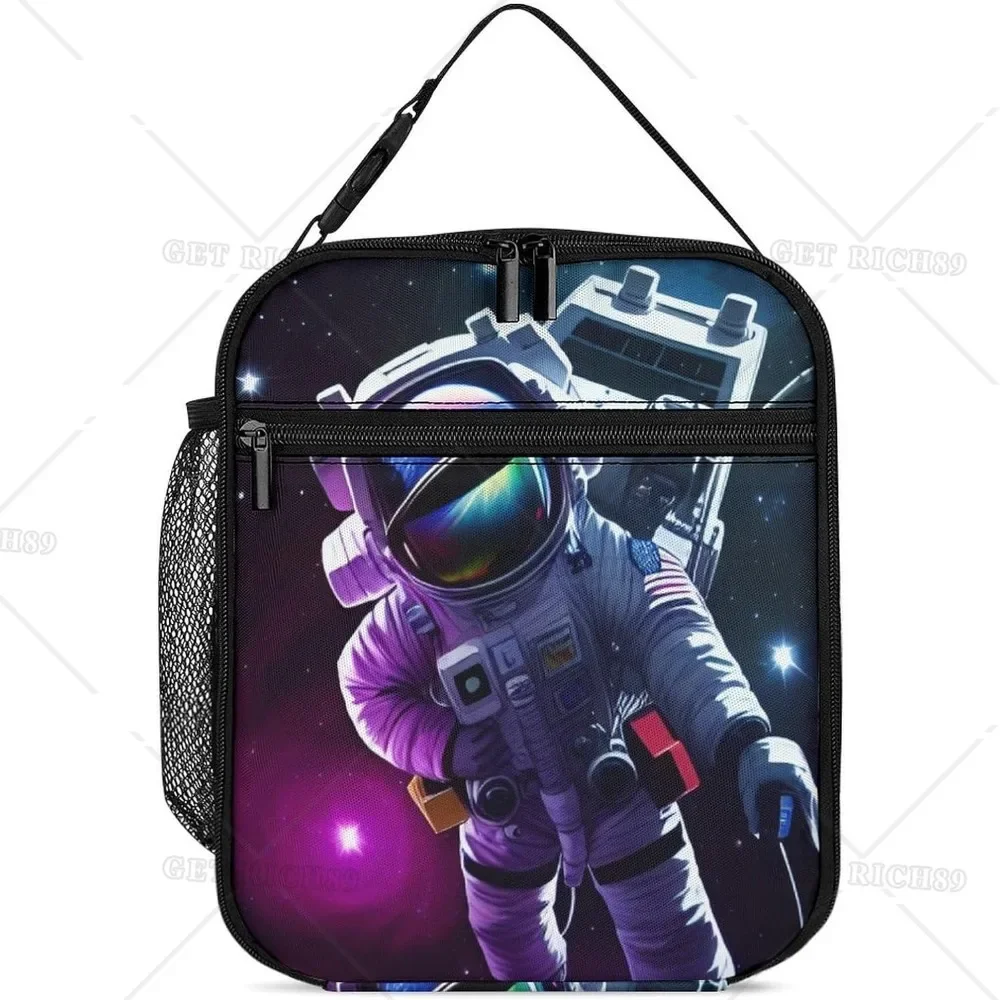 Trippy Space Chilling Astronaut Art Lunch Box for Women Men Kids Office Work, Moisture Resistant Lunch Bag Organizer Handbag