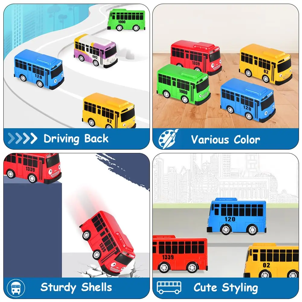 Mini brinquedo de ônibus retrátil para crianças, veículo deslizante de desenho animado com portas que podem ser abertas, carro de brinquedo de ônibus escolar educacional para meninos e meninas, presente