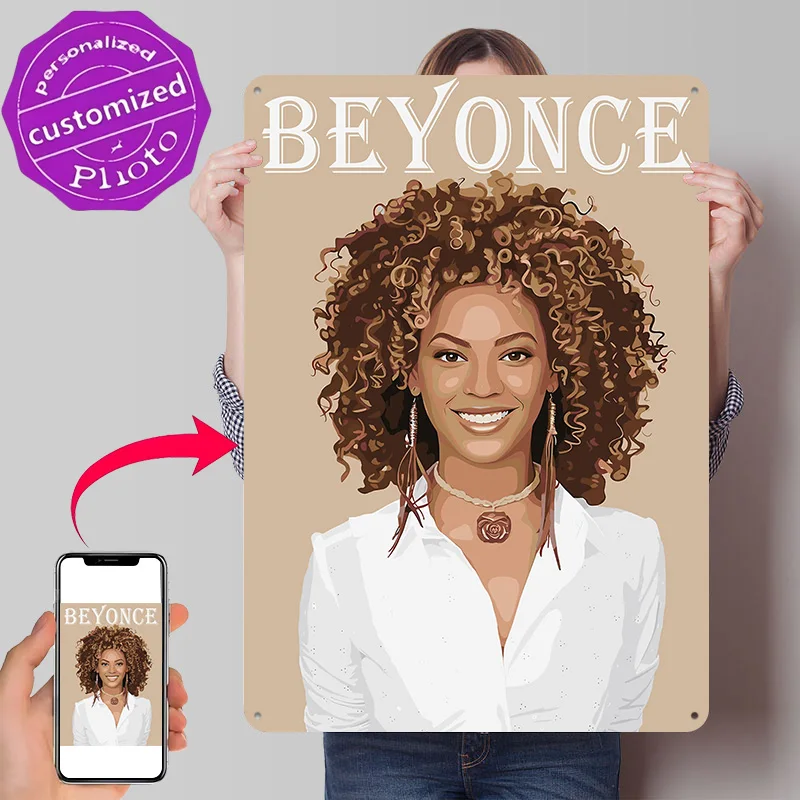 Beyonce Portrait Illustration Metal Poster Perfect Gift for Fans Lovers Customized Wall Art Metal Sign for Decoration Room Decor