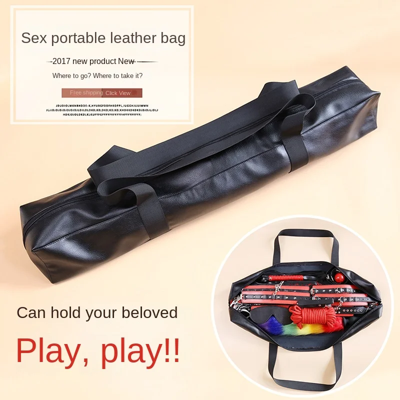 Adult Fun SM Factory Black Leather Sex Handbag Outdoor Storage Bag Luggage Bag Flirting Toys