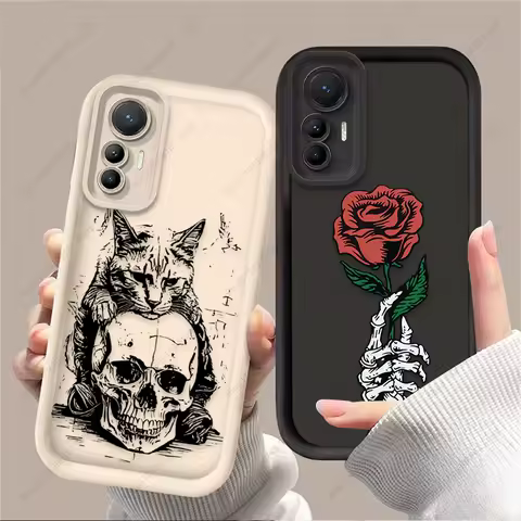 Creative Cat And Skull Case For Xiaomi Poco X6 X7 F5 F6 X5 X3 NFC F3 M6 Pro 4G Mi 13 12 11 Lite 5G 14 13T 12T 11T 14T Pro Cover