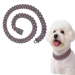 14/15mm Purple Lab Diamond Dog Cuban Chain Collar Secure Buckle Pet Necklace Jewelry Accessories For Small Medium Large Dogs Cat