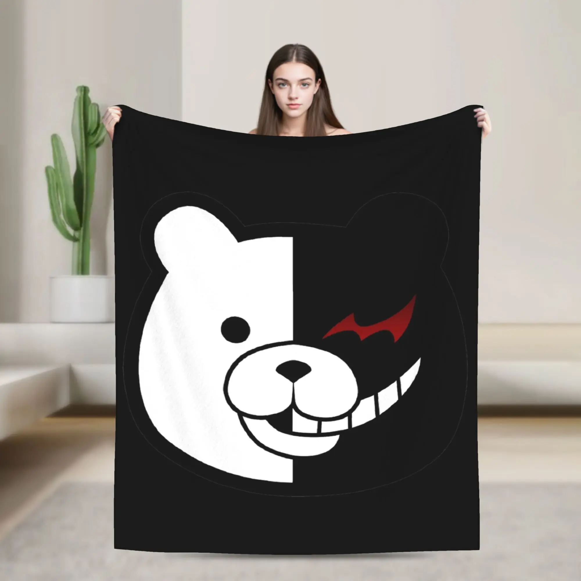 Monokuma!! Cute  Japanese Anime Fleece Throw Blanket Danganronpa Blanket for Sofa Outdoor Lightweight Thin Plush Thin Quilt,