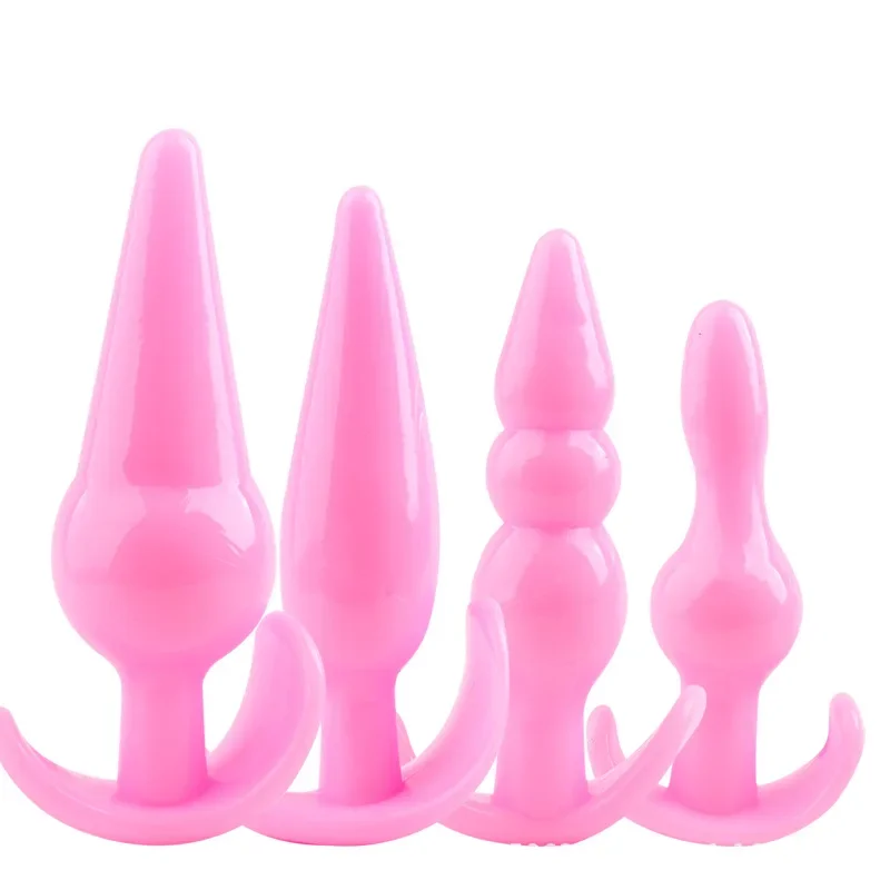 Anal Plug 4pcs Funny Butt Plug Backcourt Waterproof Silicone Comrades Adult Products Combination Set Massager Stick Training Kit