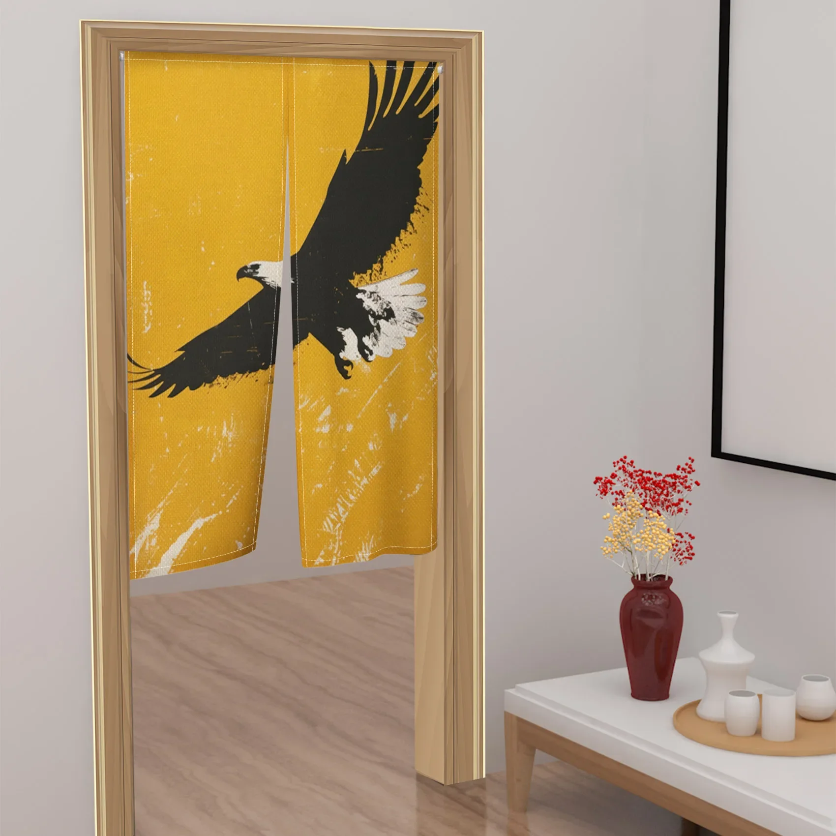 Japanese Style Noren Door Curtains Bird Crane Wave Pattern Linen Split Doorway Curtain Kitchen Entrance Hanging Half Curtains