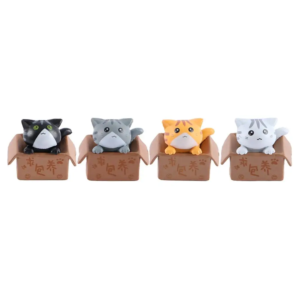 Miniatures Statue Garden Decoration Ornament Crafts PVC Cartoon Kitty Model Car Figurine Poor Box Cat Small Statue