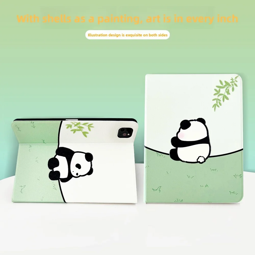 귀여운 3D 팬더 아이패드 케이스 아이패드 프로 11/10.9/10.5 에어 2/3 미니 6/7 10.9 10.5 커버 펜슬 홀더 포함 충격 방지 자동 깨우기/수면