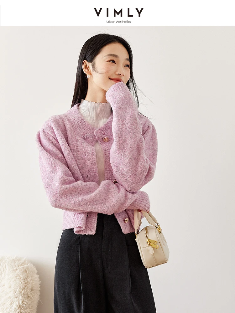

VIMLY Women Elegant Casual Sweater Cardigan Jacket Fall/Winter Warm Simple Wool Blend Coat Office Lady Knit Top Outerwear 73596
