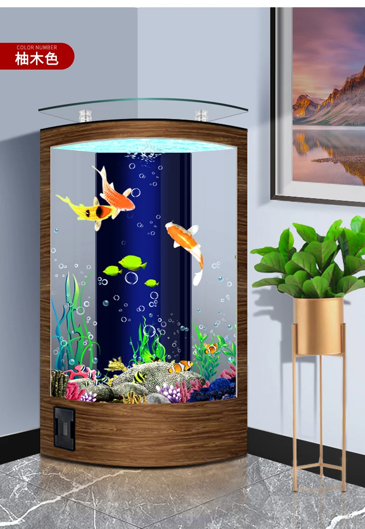 Aquarium Triangle Glass Ecological Fish Globe Back Filter  New Fan-Shaped Fish Tank Living Room Home Floor-to-Wall