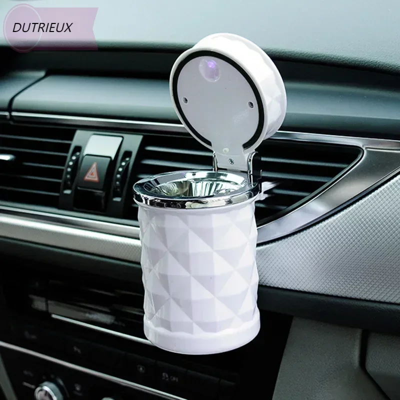 

LED Light Car Ashtray Universal Alloy Ash Tray Aluminum Cup Smokeless Auto Ashtray Flame Retardant Cigarette Cylinder Holder Box