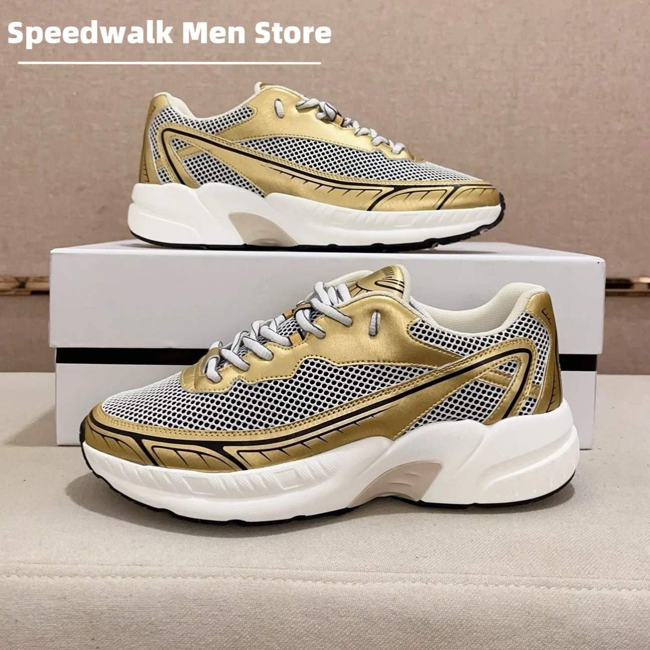2026New Men Retro Mesh Chunky Sneakers Breathable Platform Walking Shoes Fashion Non Slip Casual Dad Shoes for Spring Summer