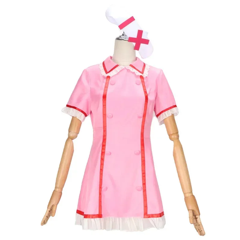 Qq28Anime Vocaloid Miku vestido de enfermera rosa uniforme para mujeres y niñas con sombrero calcetines disfraz de cosplay para fiesta de Halloween