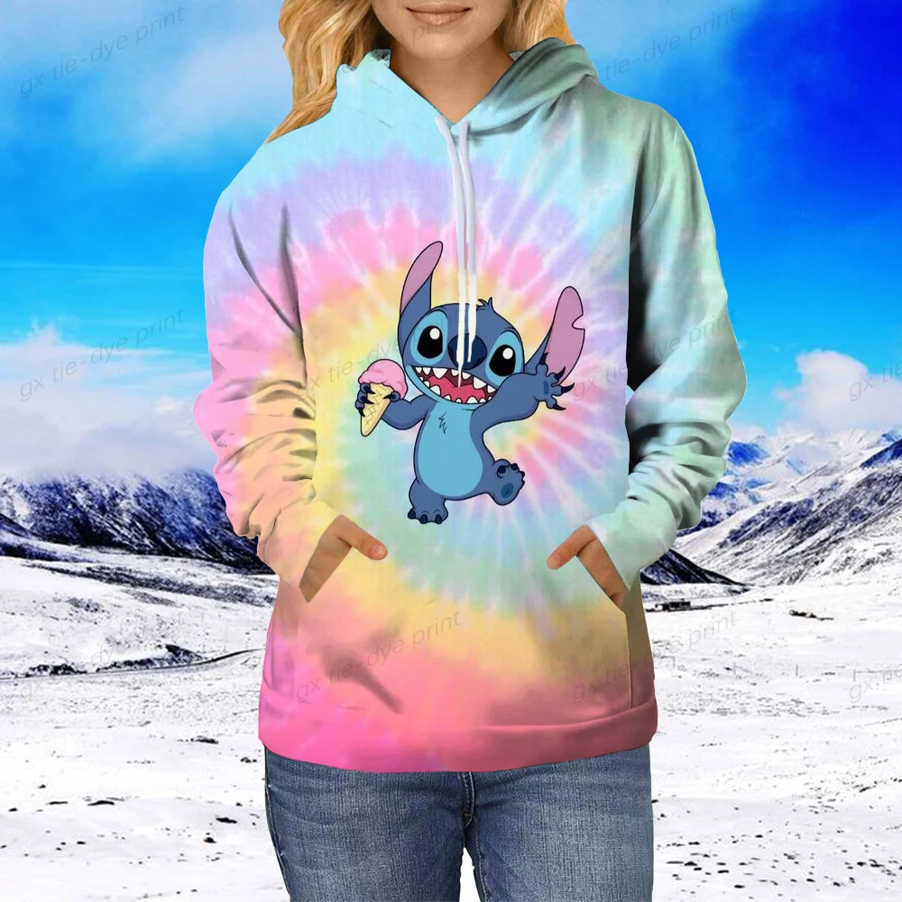 Autumn Winter Women Disney Stitch Hoodie Kids Disney Pullover Adult Cartoon Hooded Clothing Boys Girls Fashion Top Coat With Hat