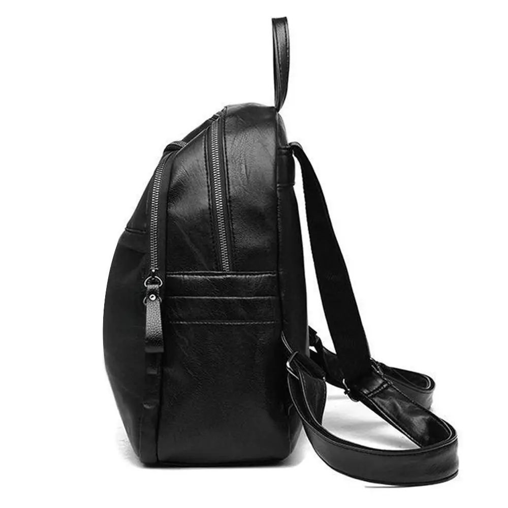 Simple PU Leather Women Backpack Black Large Capacity Shoulder Bags Waterproof Travel Bag Gift - view 6