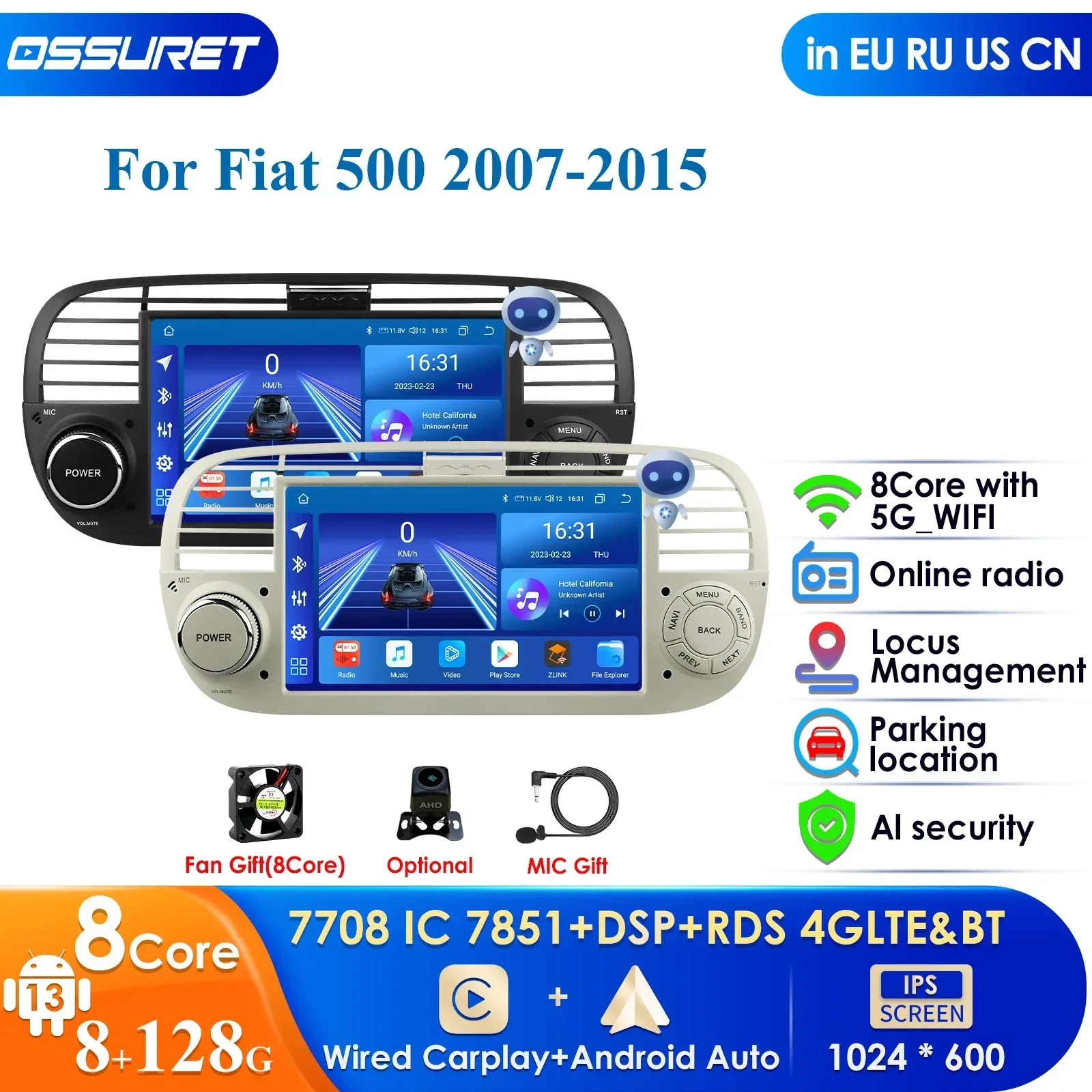 

7'' DSP IPS Android CAR RADIO for FIAT 500 2GB RAM 32GB ROM FLASH GPS AUTO STEREO NAVIGATION Multimedia DAB+ OBD2 TPMS DVR WIFI