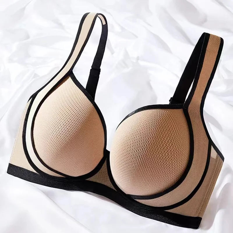 Wide Shoulder Straps Lingerie Mesh Push Up Bra for Women Full Cup Suppotive Underwire Female 32 34 36 38 40 42 C D E F G H I