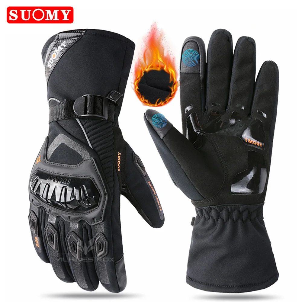 Winter Motorcycle Riding Gloves Touchscreen Compatible Waterproof Warm Long Cuff Windproof Gloves for Electric Bikes