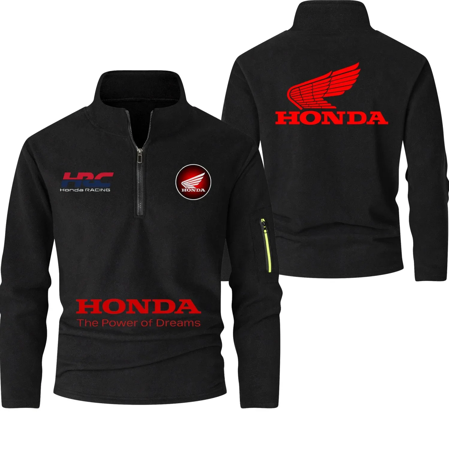 

Логотип Honda, осенне-зимняя модная однотонная спортивная рубашка с высоким воротником и половиной молнии с длинным рукавом, утолщенные мужские повседневные топы