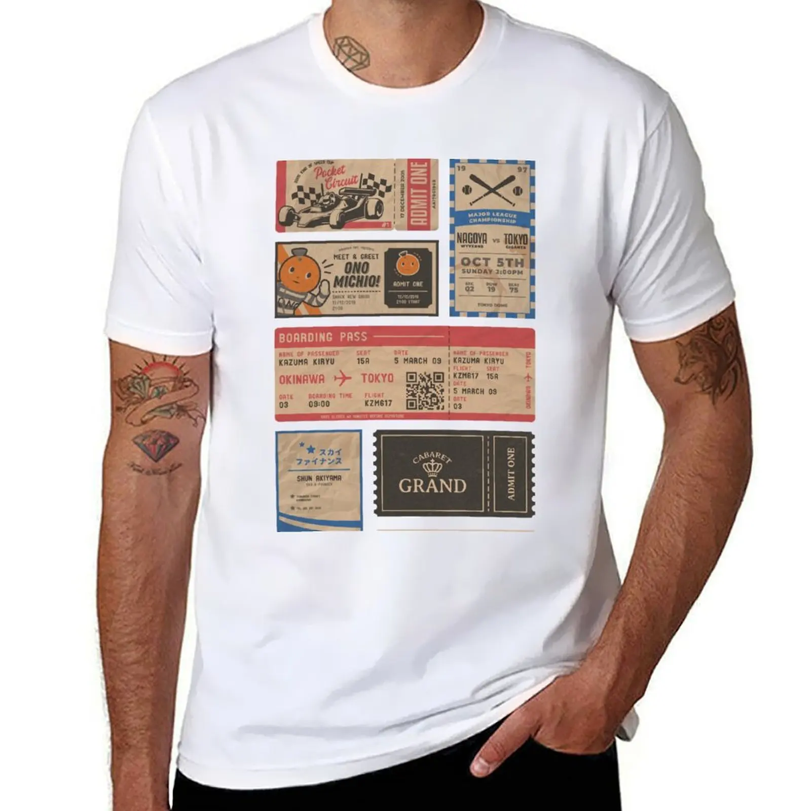 

vintage tickets (yakuza / ryu ga gotoku) T-Shirt t shirt for man 100 percent cotton man t shirt heavy cotton T-Shirt