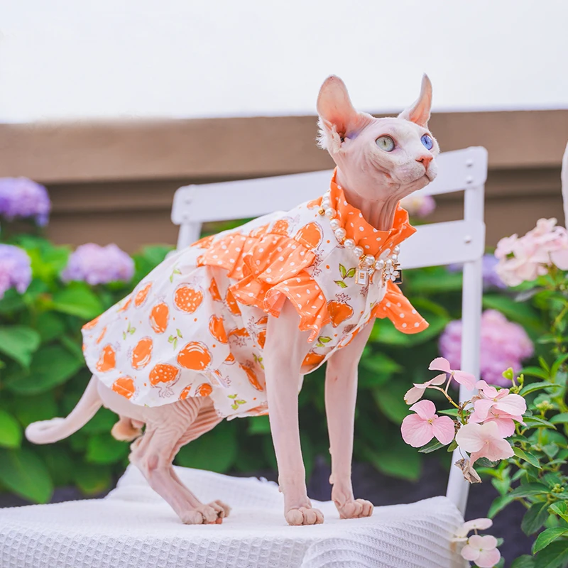 Spring Summer Outwear Sphynx Cat Clothes Dog Kittens Cotton Ruffle Lace Shirt for Pet Sphynx Vest Cute Pajamas Cat Clothing