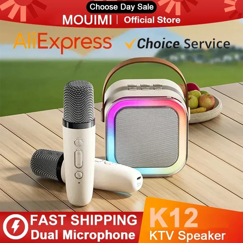 K12 Bluetooth Karaoke Machine Portable 5.3 PA Speaker System with 1-2 Wireless Microphones Home Family Singing Children's Gifts