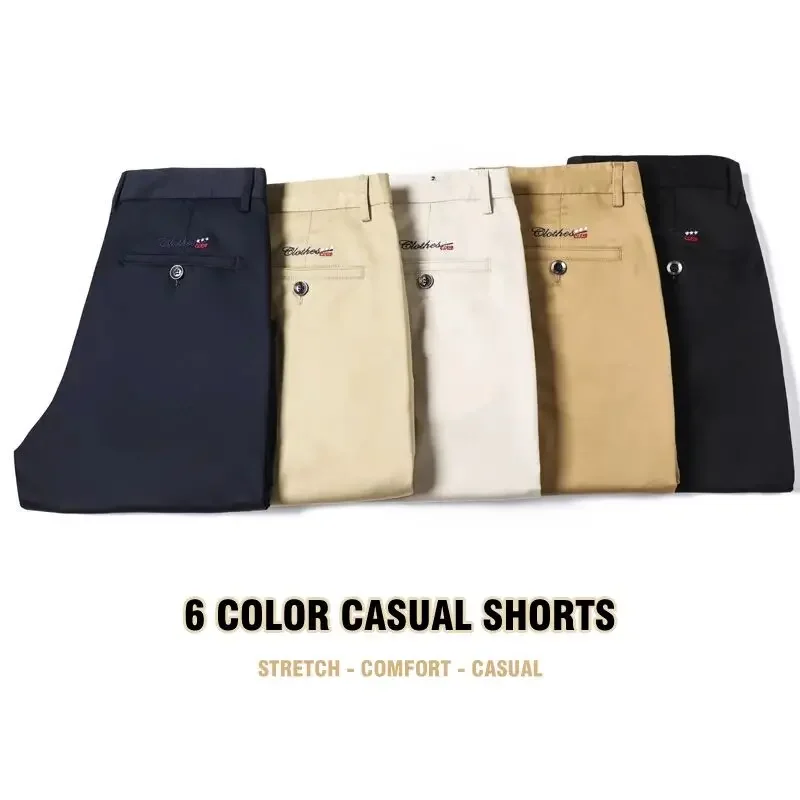 2024 Summer Thin Casual Shorts Men Traight Elastic Business Fashion Short Pants High Quality Male Brand  Solid Color