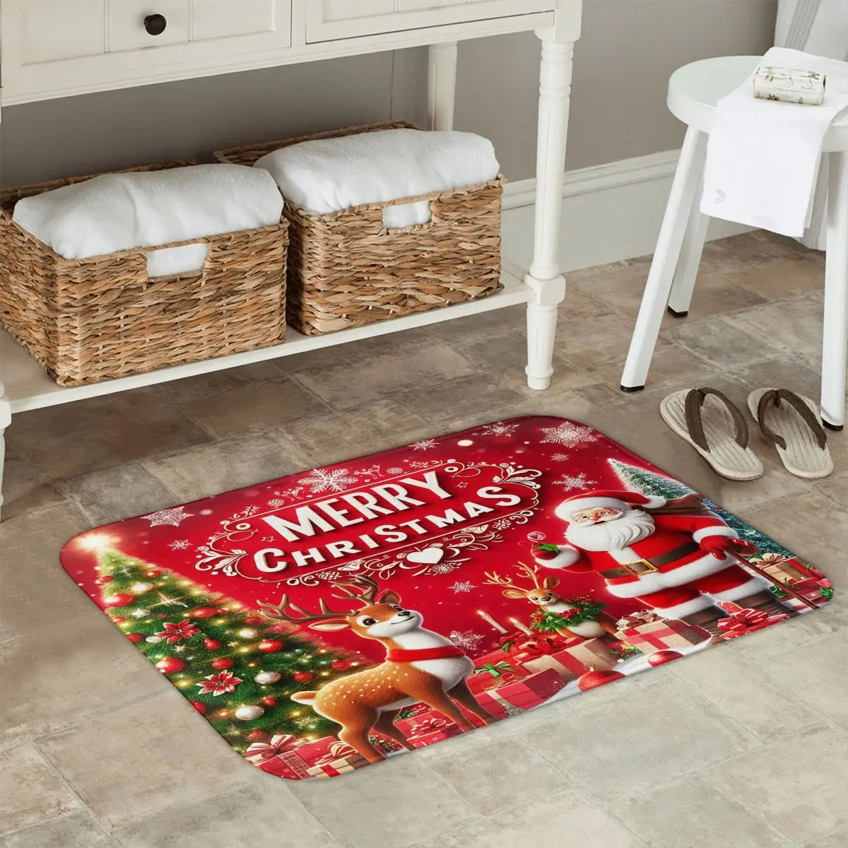 Christmas Day Reindeer And Santa Claus Designed Non-slip Doormat Floor Mat Carpet Rug for Kitchen Entrance Bedroom Footpad Mats