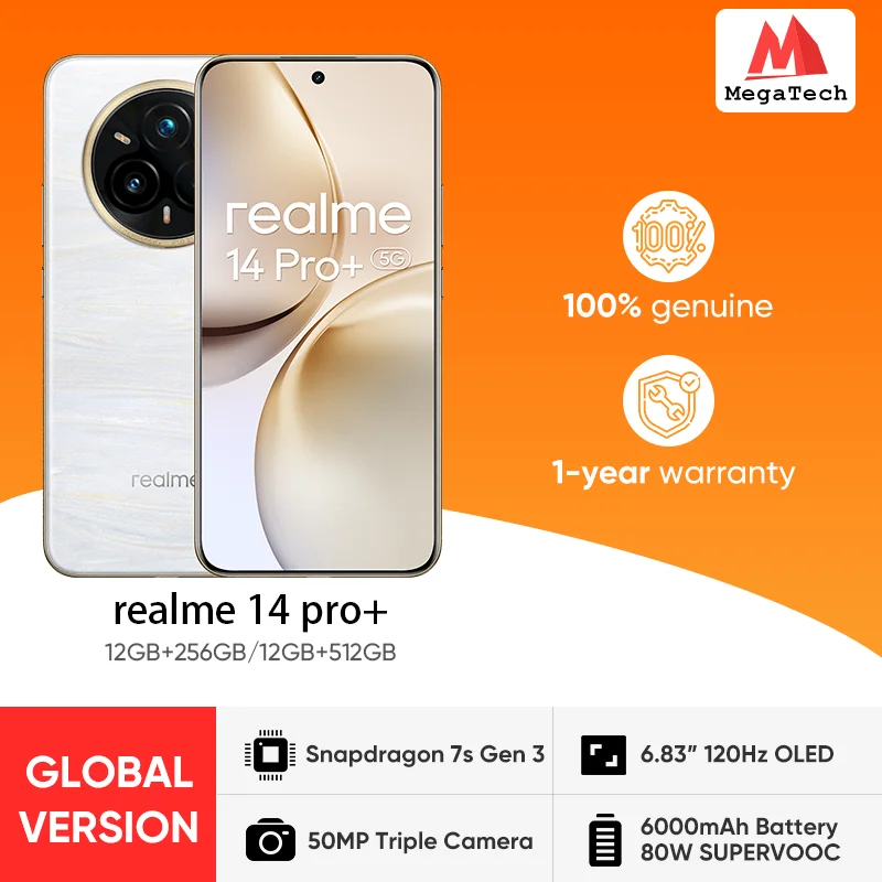 Глобальная версия смартфона Realme 14 Pro Plus Snapdragon7s Gen 3 5G 50MP Sony 3X перископическая камера 80 Вт SUPERVOOC зарядка 6000 мАч Глобальная версия смартфона Realme 14 Pro Plus Snapdragon7s Gen 3 5G 50MP Sony 3X перископическая камера 80 Вт SUPERVOOC зарядка 6000 мАч
