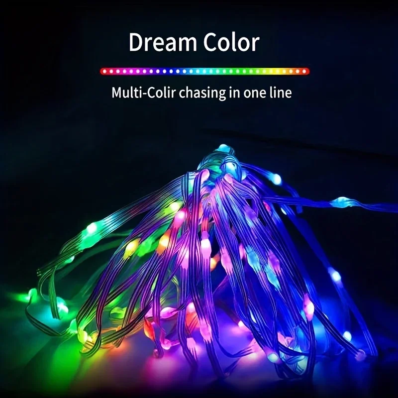 IC-RGB LED Smart Light USB Fairy Light String APP & Remote Control Music Sync Color Change DIY for Bedroom Party Christmas Decor