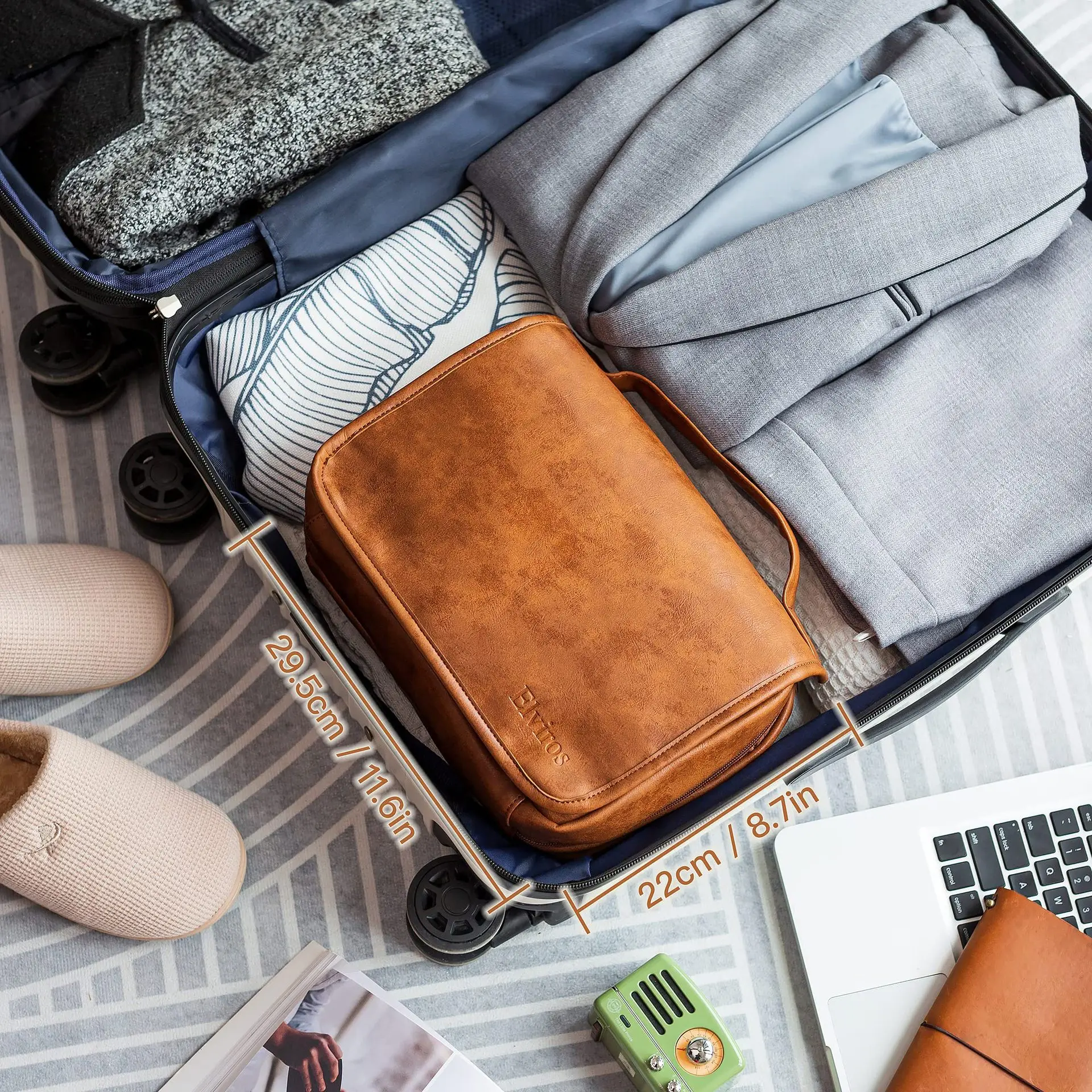 المشتري المرأة مجنون بو الجلود غسل حقيبة مستحضرات التجميل حقائب سعة كبيرة حقيبة مستحضرات تجميل للسفر الأعمال الرجال حقيبة تخزين أدوات الزينة #6