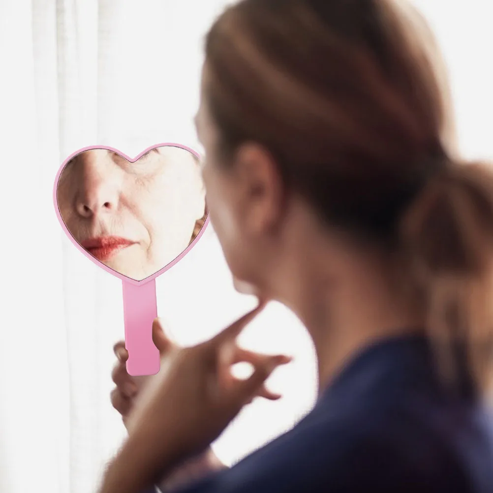 

4pcs Heart Handle Mirror Stylish Portable ABS Material Prime Surface Handheld For Makeup Bedroom Bathroom Office Jewelry Store