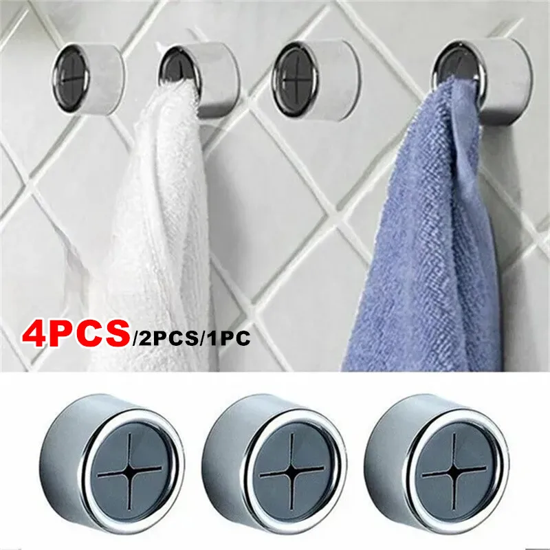 

4PCS Towel Holder Towel Hook Push In Tea Towel Holder Grip Hook Chrome Self Adhesive Kitchen Cloth Clip