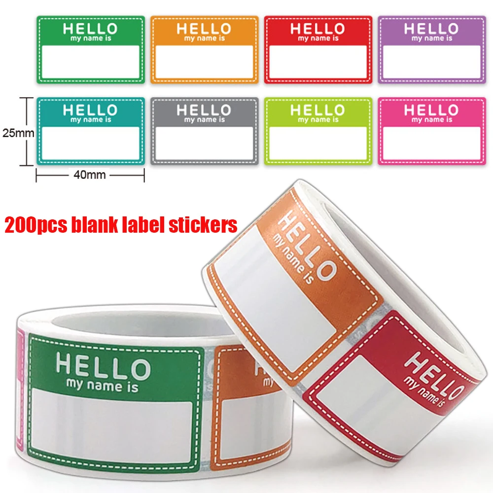 

200pcs/roll 8 Colors Hello My Name Is Stickers 2.5*4cm Tiny Size Name Tag Newborn Baby Name Sticker Labels for Classroom School