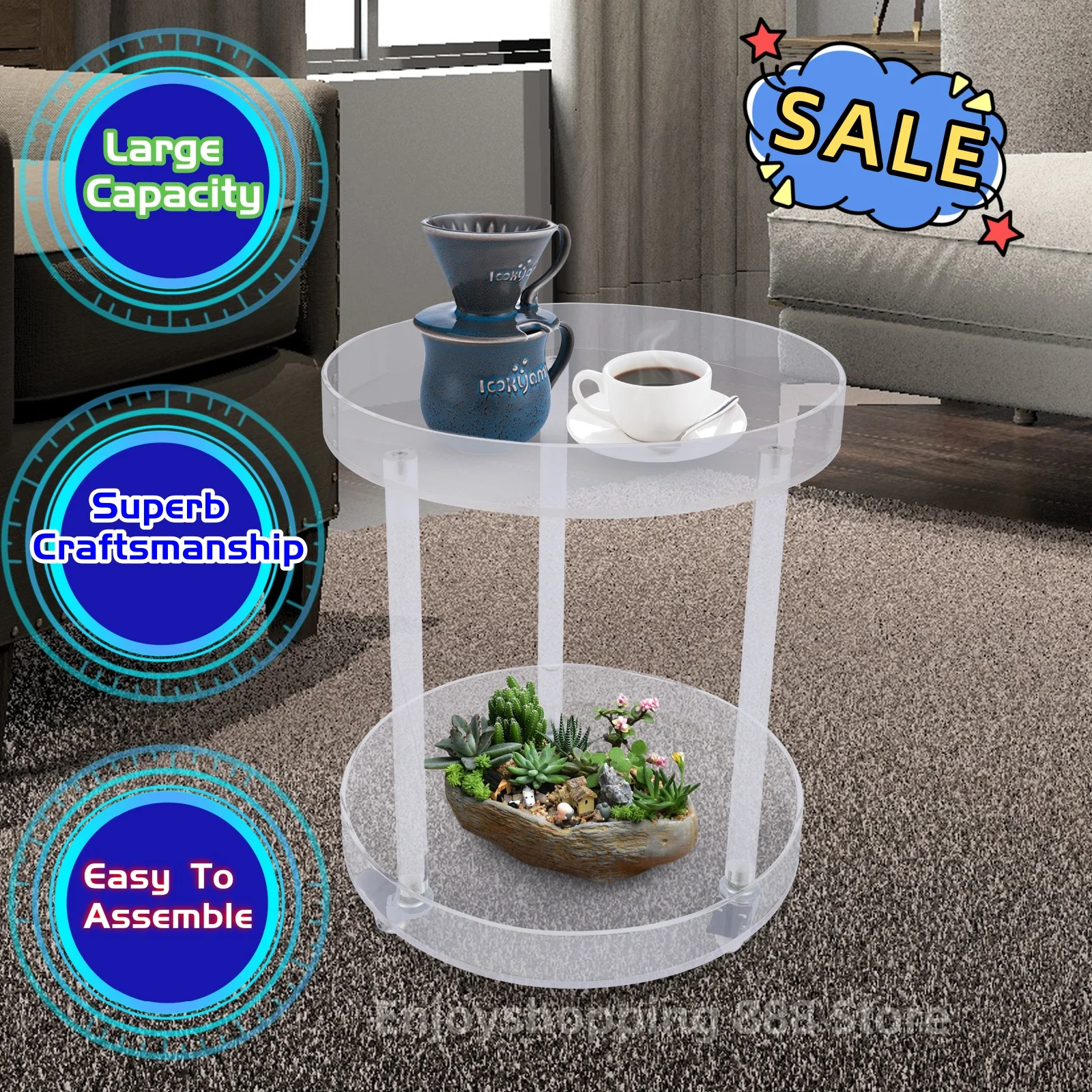 

2 Tier Kitchen Serving Cart Rolling Utility Storage Side Table Clear Trolleys for Office Home Bar