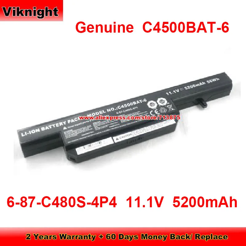 

Genuine C4500BAT-6 Battery 6-87-C480S-4P42 for Clevo B7130 C4100 C4500 C5505C W150ERM W150HM W240BU W258BWQ W25AEF 11.1V 5200mAh