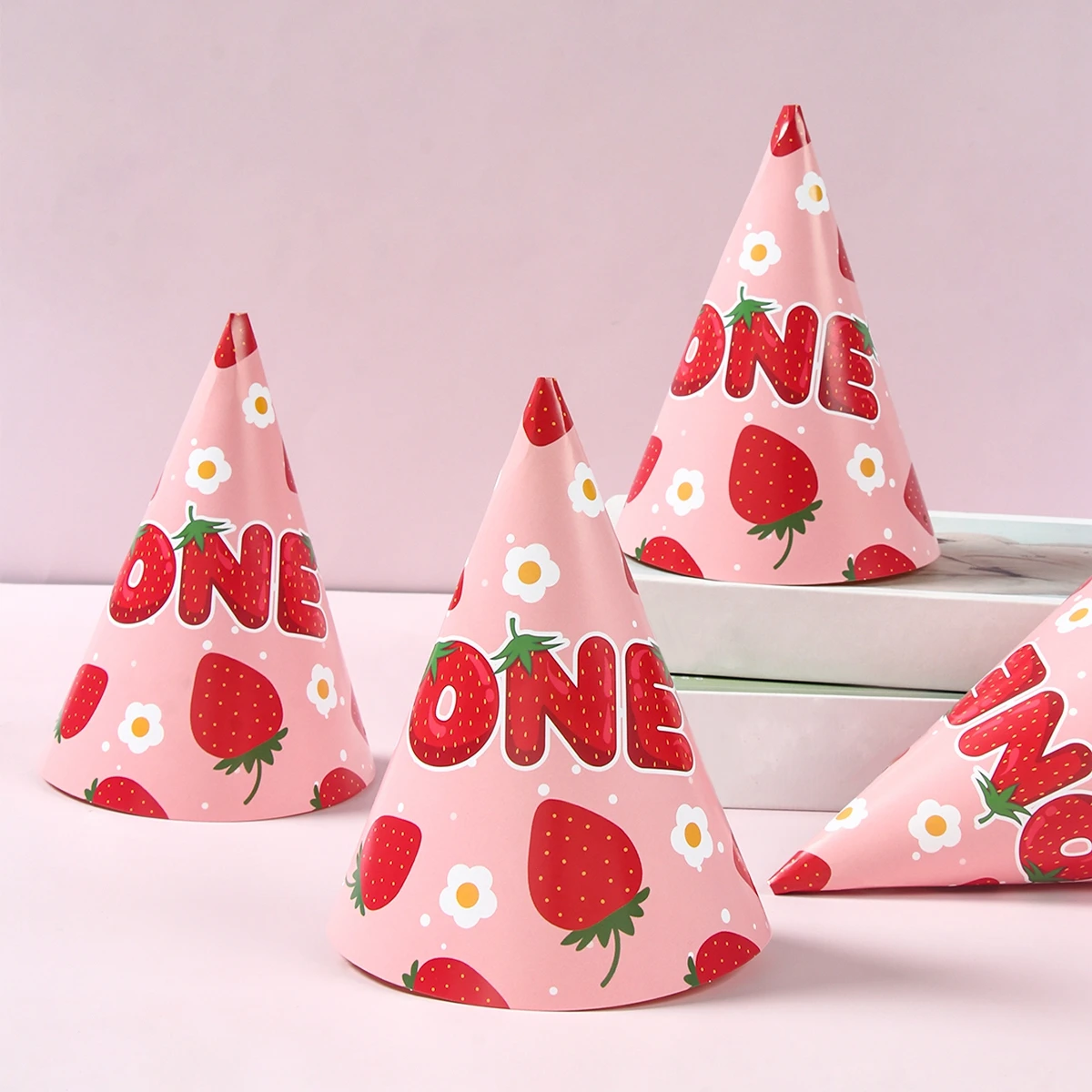 Strawberry Theme Paper Birthday Hat Girls One Birthday Party Decoartion Strawberry 1st Birthday Party Supplies Baby Shower Favor