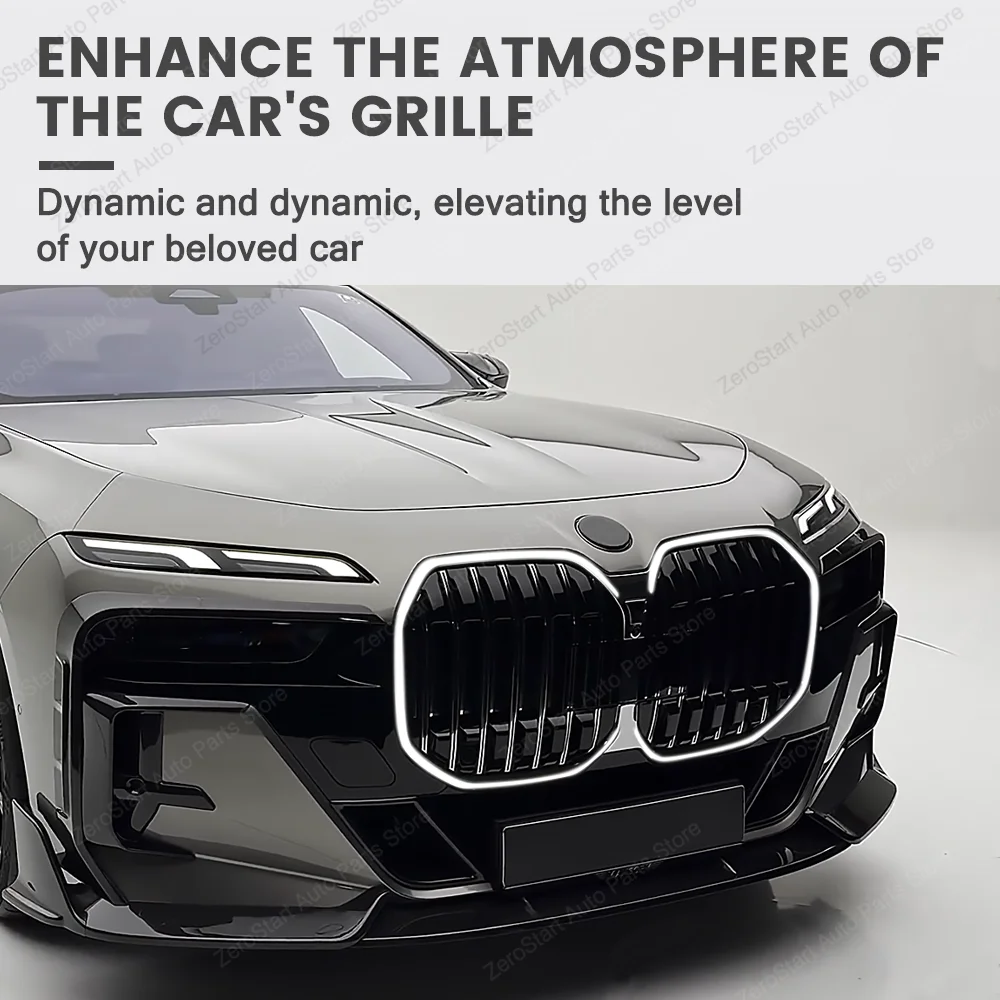 

Front Kidney Grille Racing Grill With LED Light For BMW New 7 Series G70 i7 2023-2024 Black Upper Bumper Radiator Hood Mesh Grid