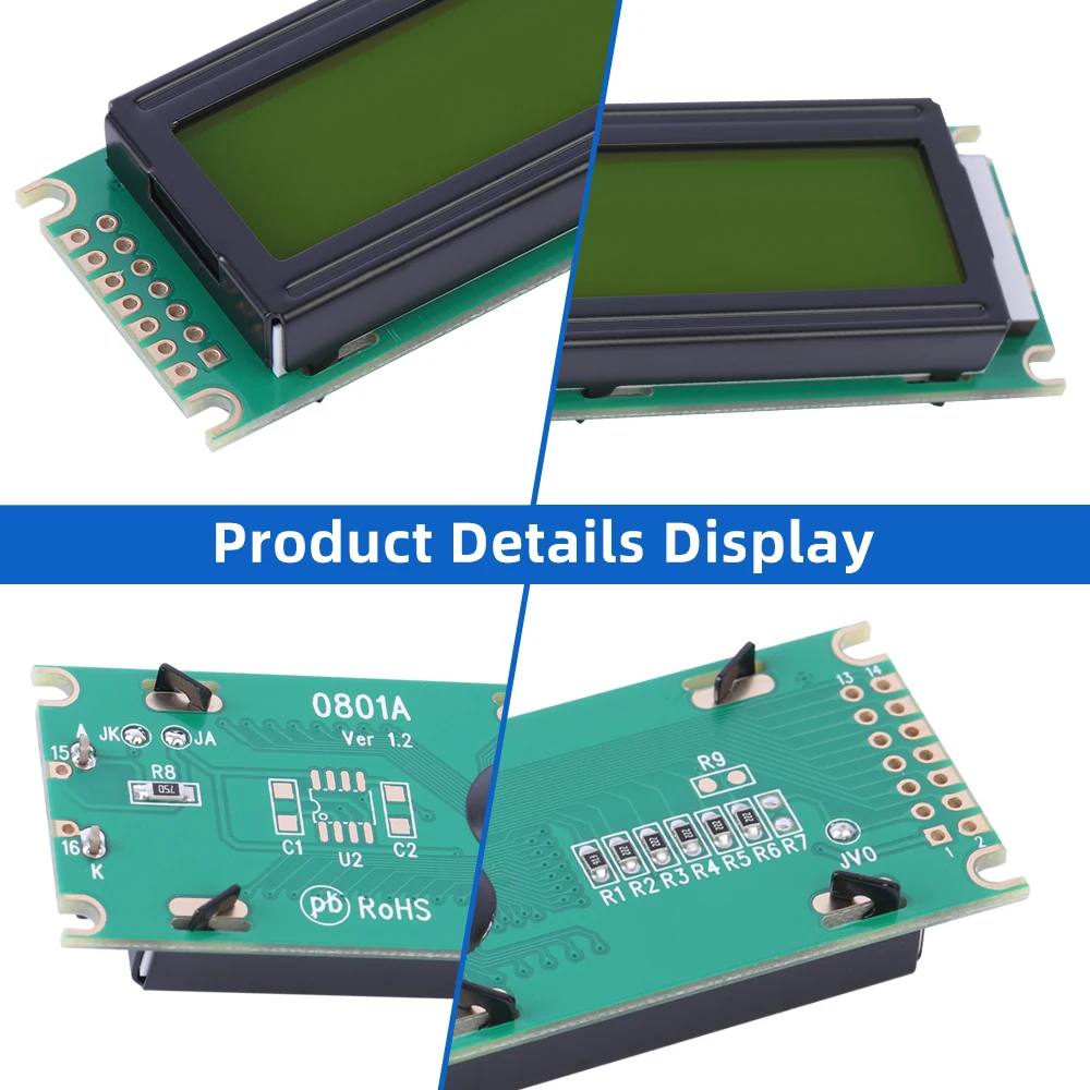 Russischer gelbgrüner Film 0801A Zeichen-LCD-Bildschirm 01*8 0801 14 PIN ST7066U 85*29*12 mm COB-LCD-Modul Hochwertiger LCD-Bildschirm