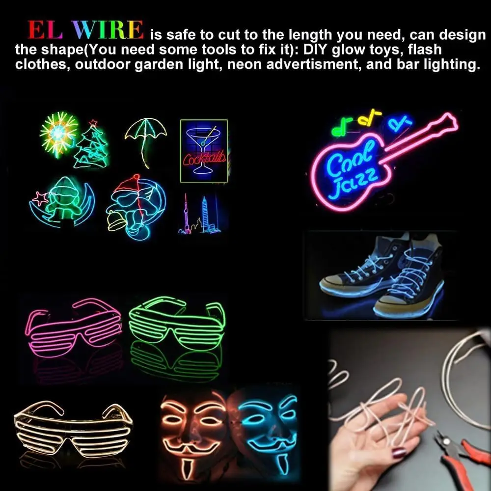 EL Color Glow Wire 3M/5M/10M with USB Adapter Neon Light Strip 360 Cuttable Rope Light for Party Halloween DIY Decor