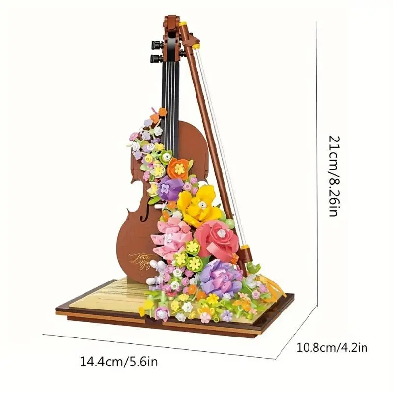 Mini Piano Violin Building Blocks Musical Instrument Preserved Flower Waterfall DIY Model Bricks Toys Children\'s Holiday Gifts