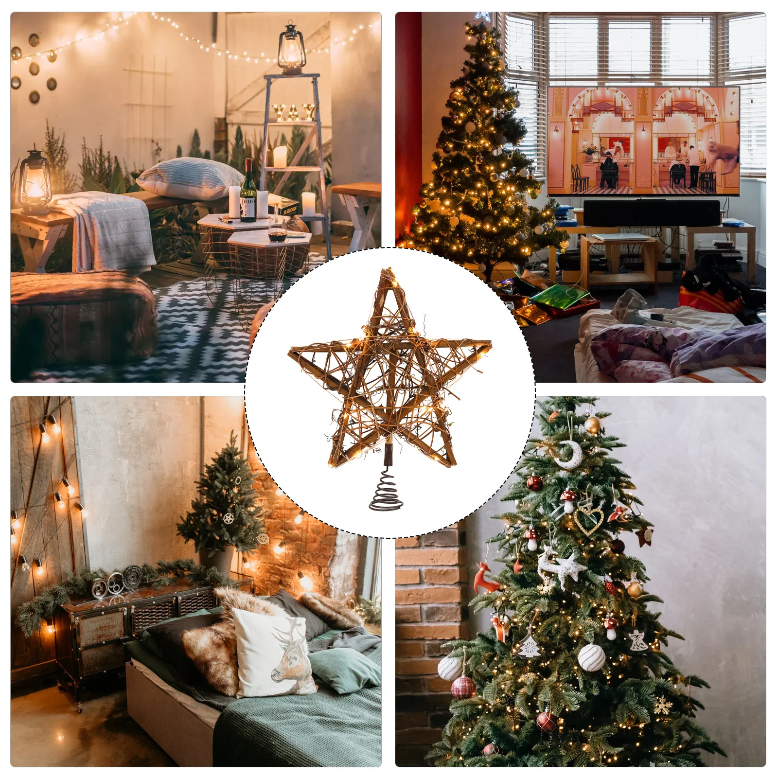 

1 Set Christmas Tree Topper Light Rattan Star Treetop Decor For Holiday Party Indoor Outdoor Festival Decorations Christmas