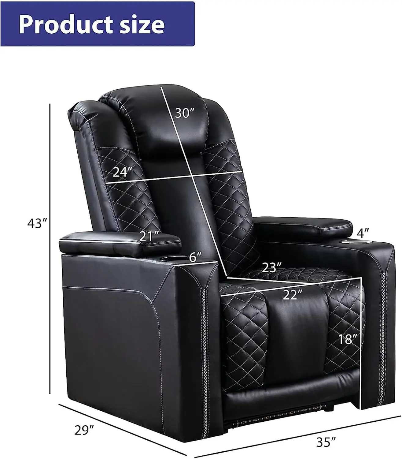 Electric Power Recliner Chairs with USB Ports and Cup Holders, Breathable Faux Leather Home Theater Seating Recliner with Hidden