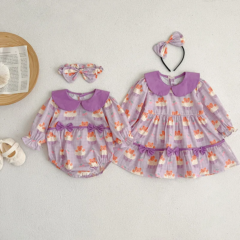 Baby Girl Autumn Clothes 2023 Newborn Bodysuits & One-pieces Toddler Girls Princess Dress Kids From 0 To 6 Years Sister Outfits