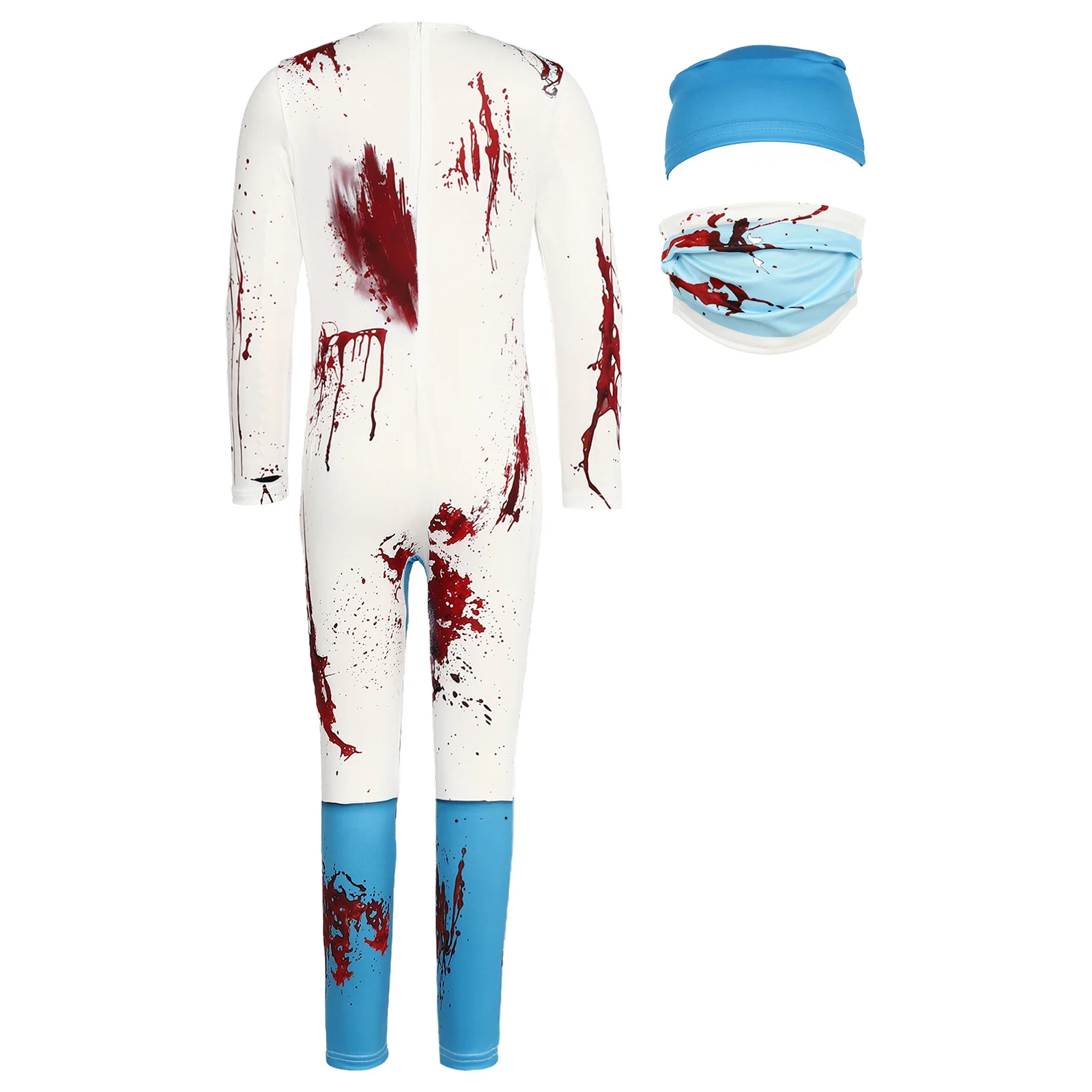 Crianças 3 pçs zumbi cirurgião traje cirurgião sangrento halloween cosplay macacão com máscara combinada e boné cirúrgico carnaval vestir-se